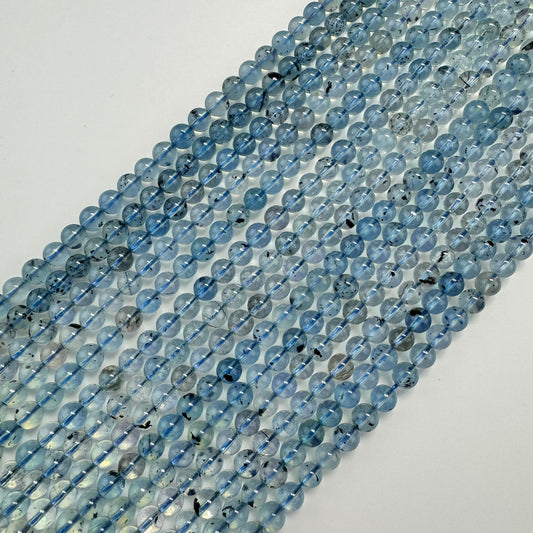 Aquamarine Polished Round Gemstone Beads (6mm) - AAA Quality image 0