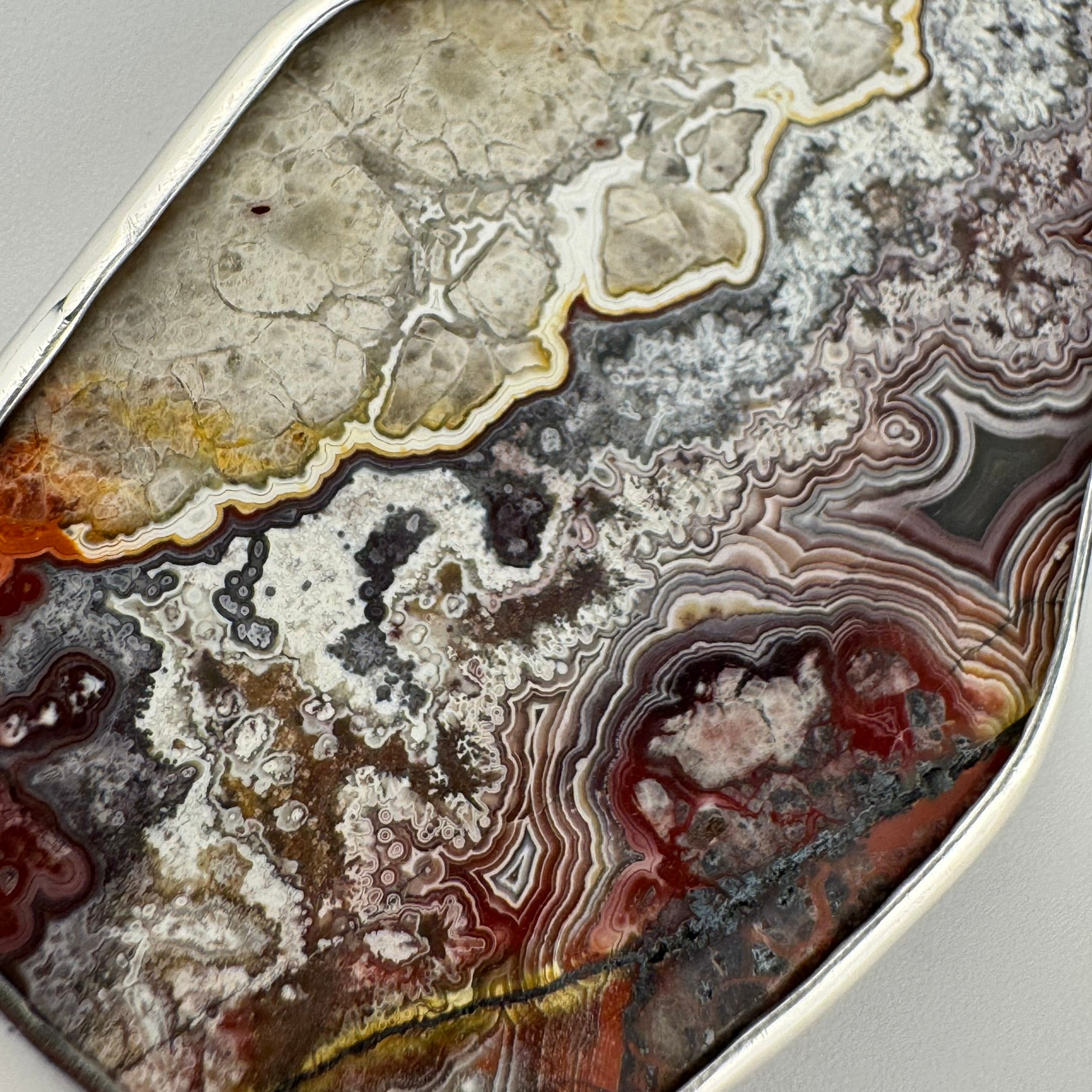 Double-Sided Mexican Crazy Lace Agate 925 Sterling Silver Pendant image 6