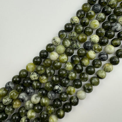 Dendritic Green Serpentine Polished  Round Beads image 3
