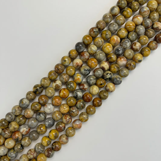 Golden Crazy Lace Agate Beaded Gemstone - Polished Finish - Round Shape