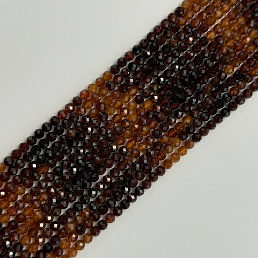 Hessonite Garnet Beads - Faceted Garnet Beads - Round Shape
