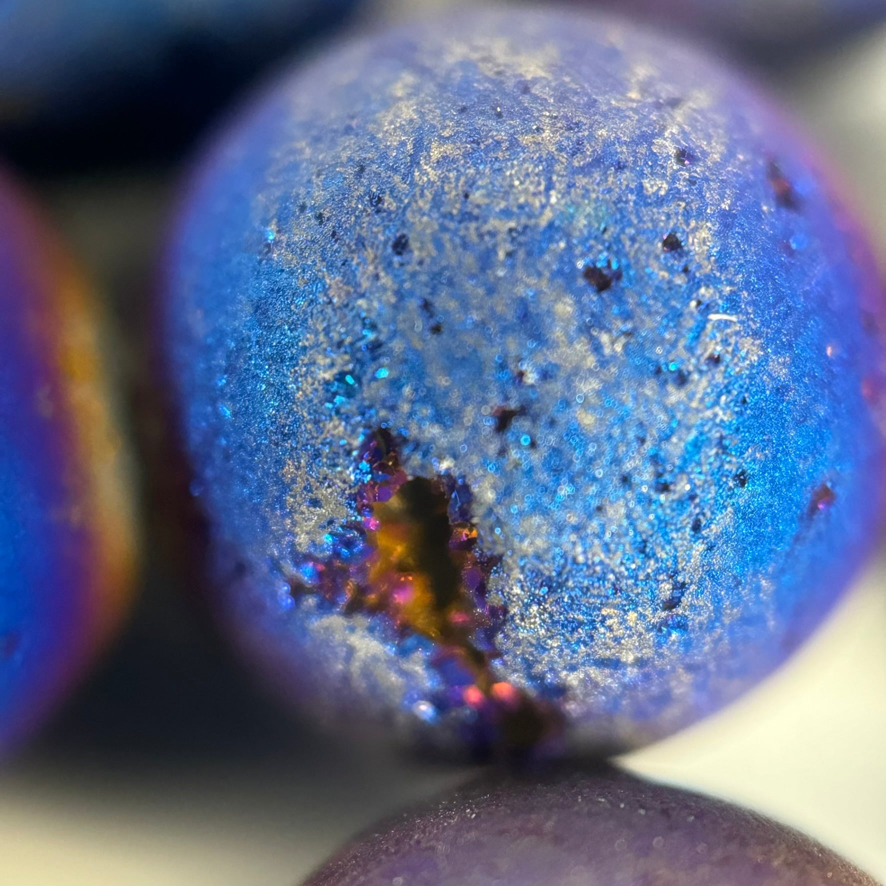 Titanium Plated Blue Druzy Quartz Round Beads image 6