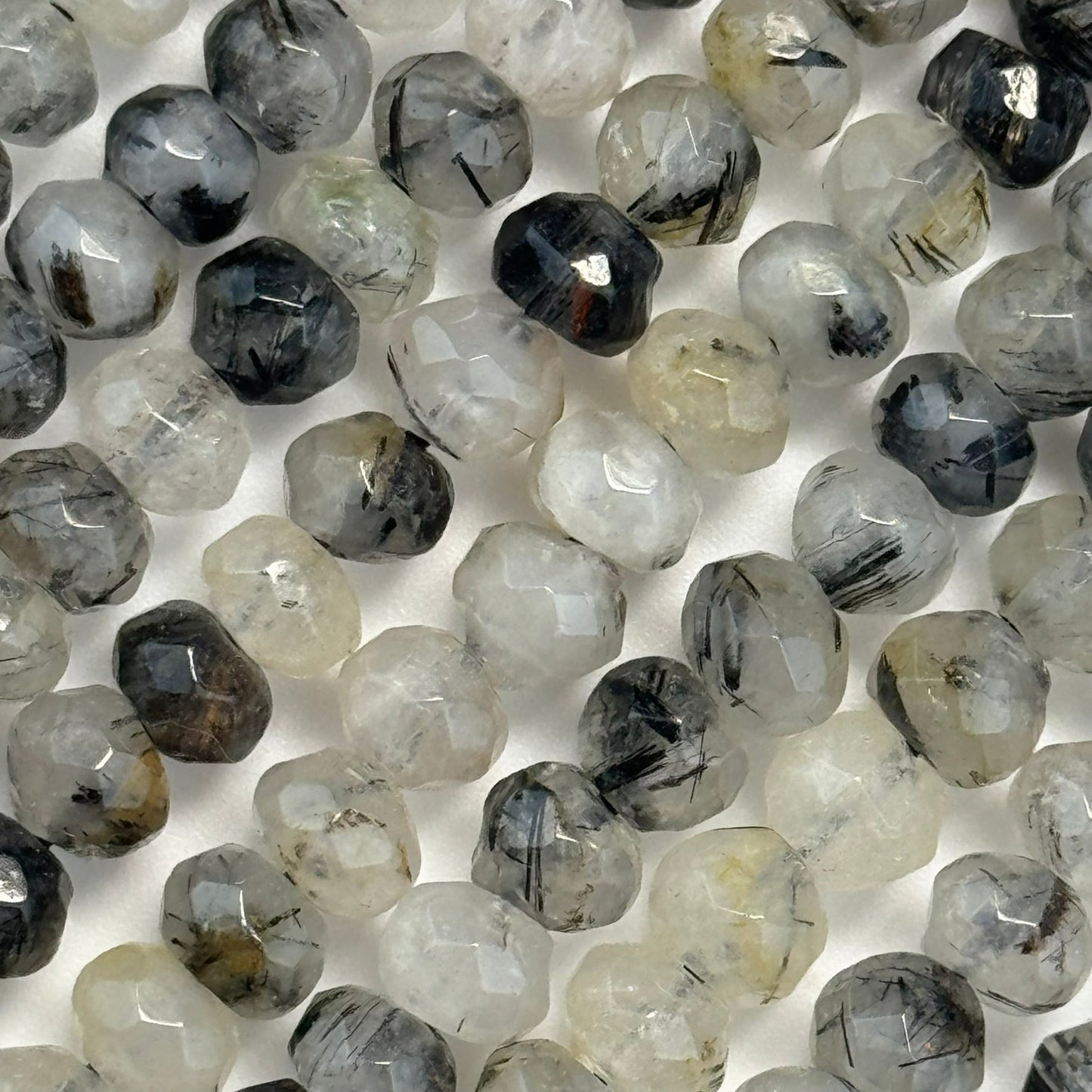 Black Tourmalinated Quartz Faceted Rondelle Beads image 1