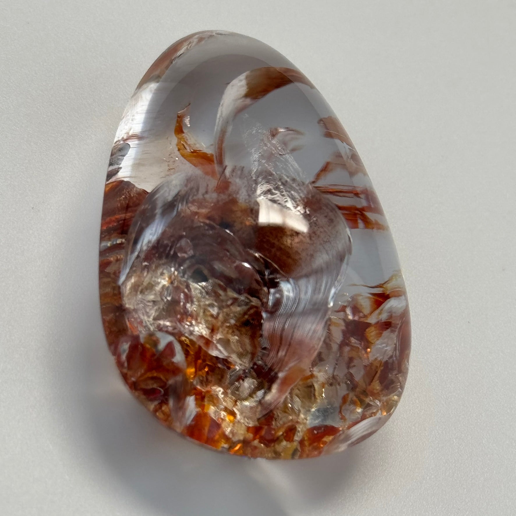 Quartz Cabochon with Amazing Lepidocrocite Inclusion Mirror-Like Inclusion image 1