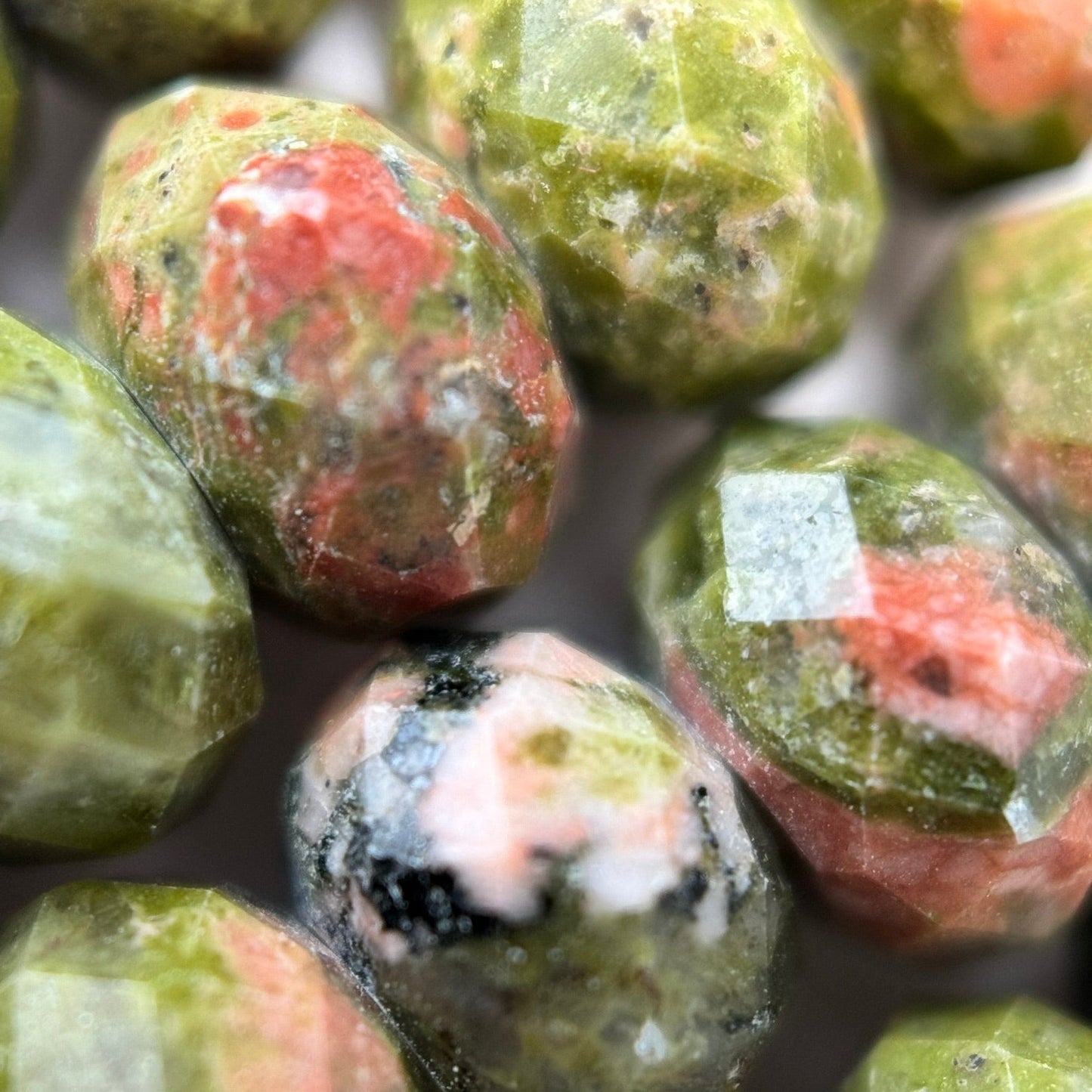 Faceted Unakite Rondelle Beads (6x4mm) image 1