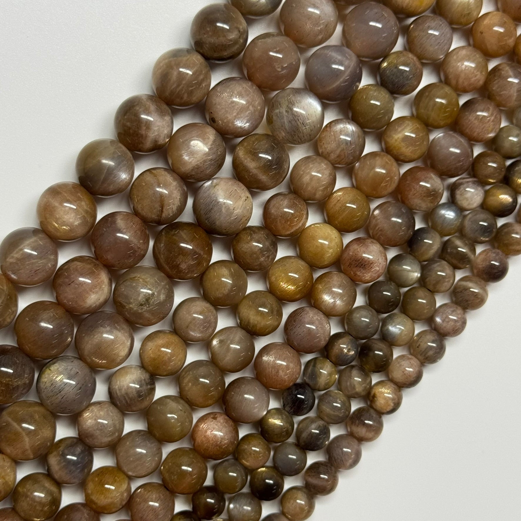 Sunstone & Moonstone Chocolate Polished Round Beads - (AA Quality)