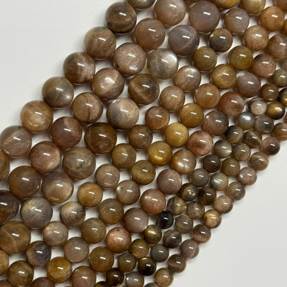 Sunstone & Moonstone Chocolate Polished Round Beads - (AA Quality)