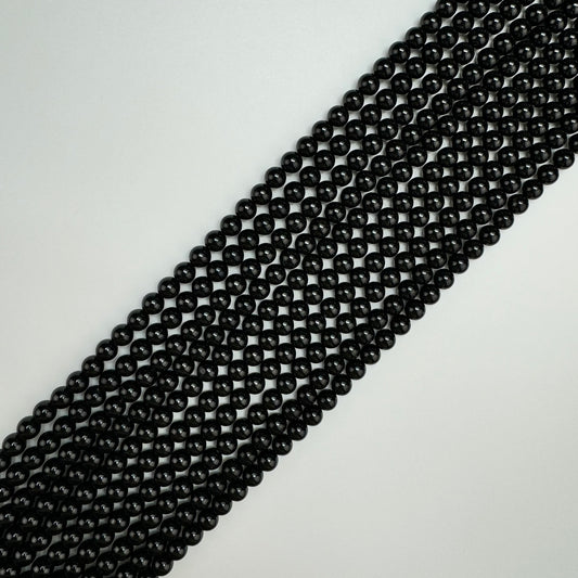 Obsidian Black Polished  Round Beads - (AA Quality)