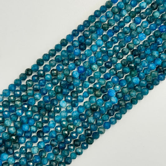 Blue Apatite Faceted Round Beads