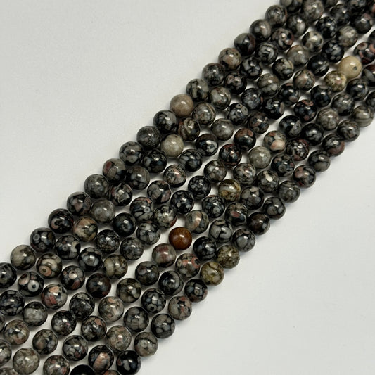 Pink Fossil Agate Polished Round Beads  (8 mm)