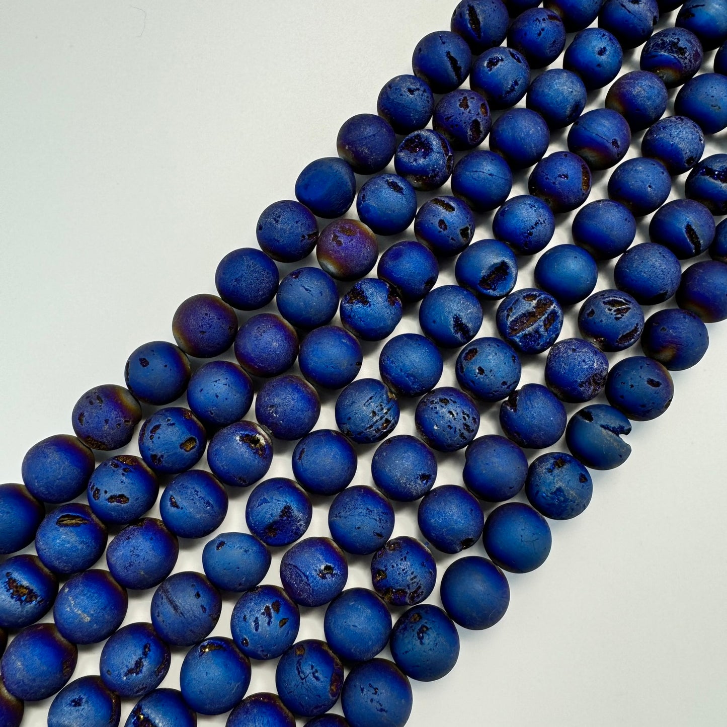 Titanium Plated Blue Druzy Quartz Round Beads image 0