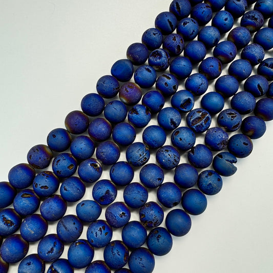 Titanium Plated Blue Druzy Quartz Round Beads image 0