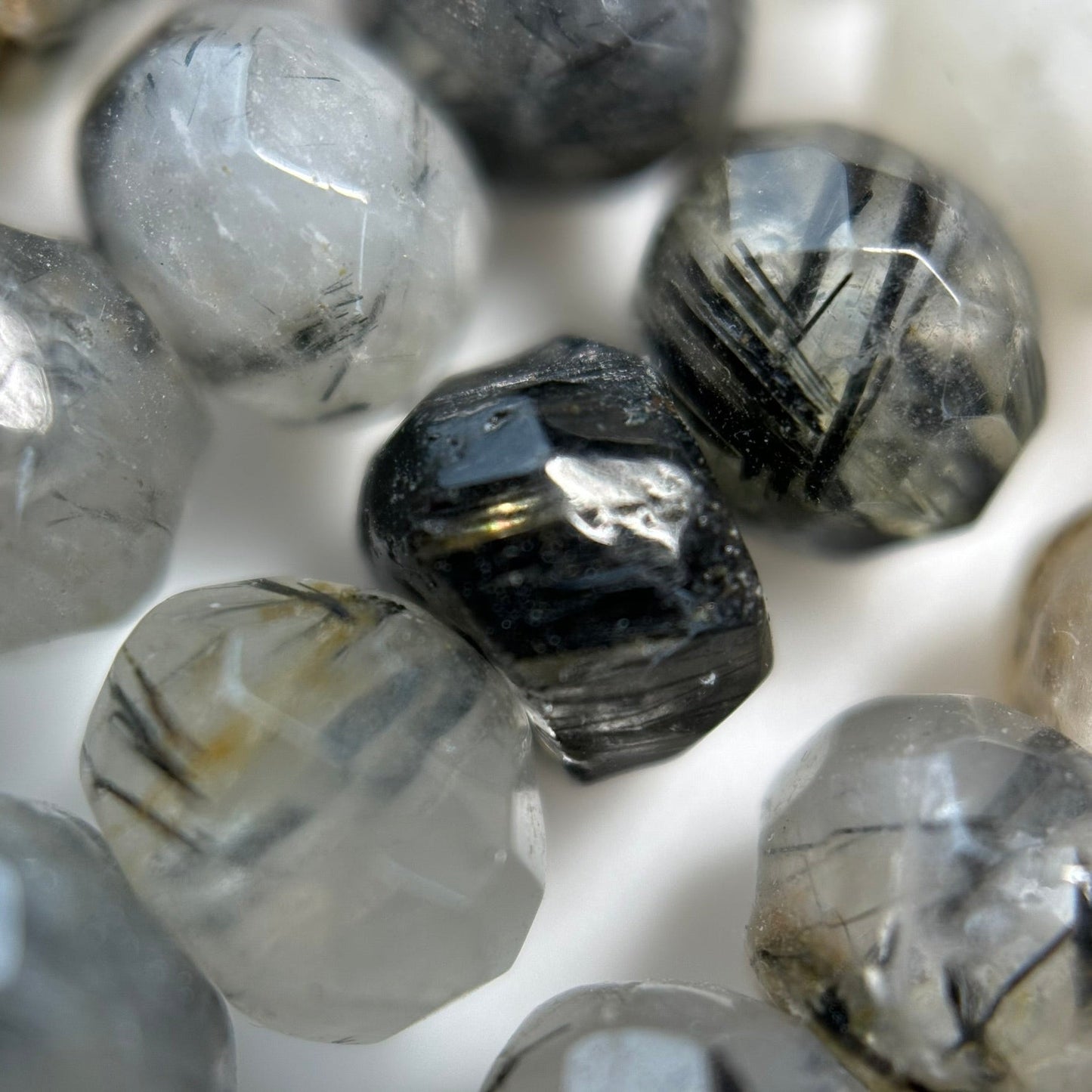 Black Tourmalinated Quartz Faceted Rondelle Beads image 2