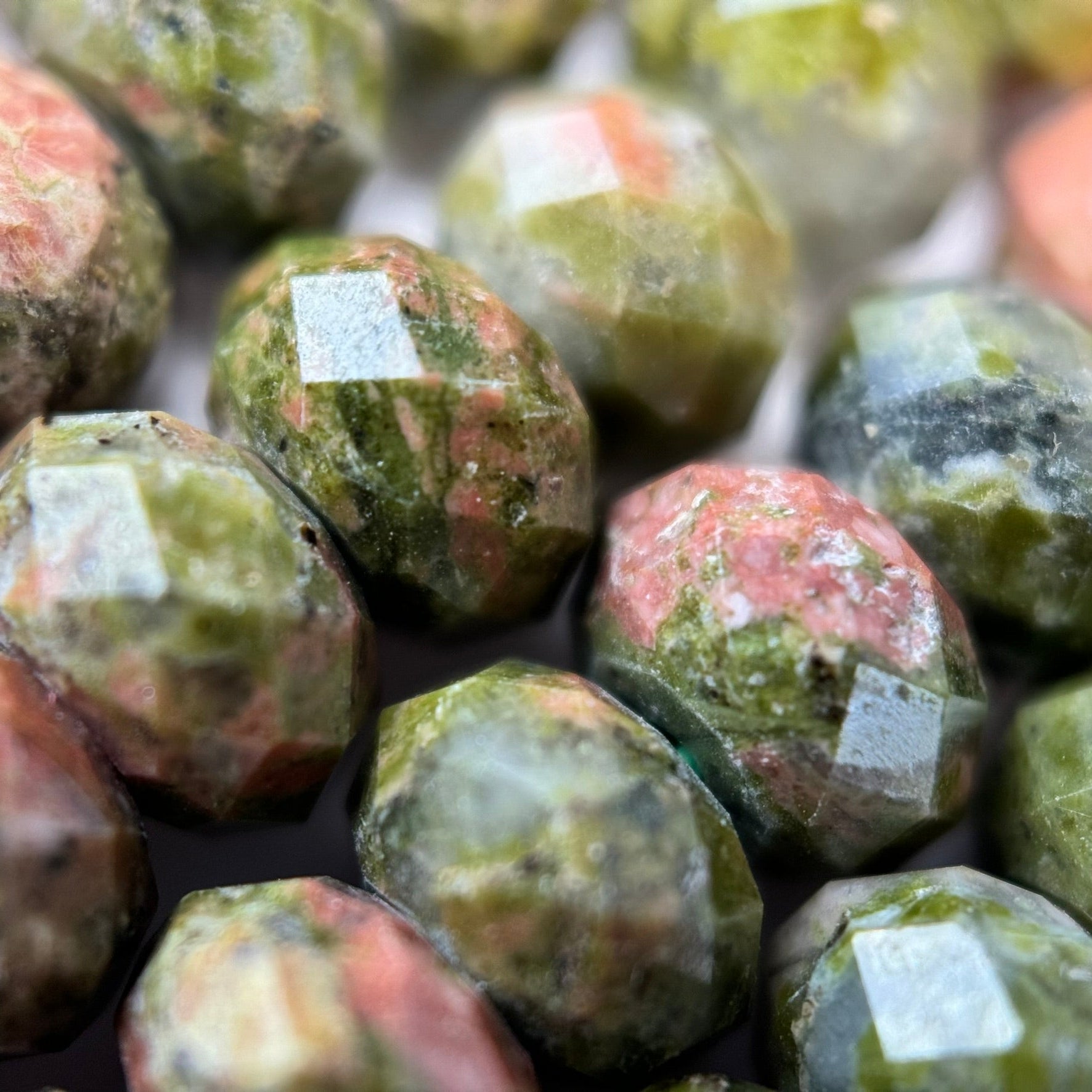 Faceted Unakite Rondelle Beads (6x4mm) image 2