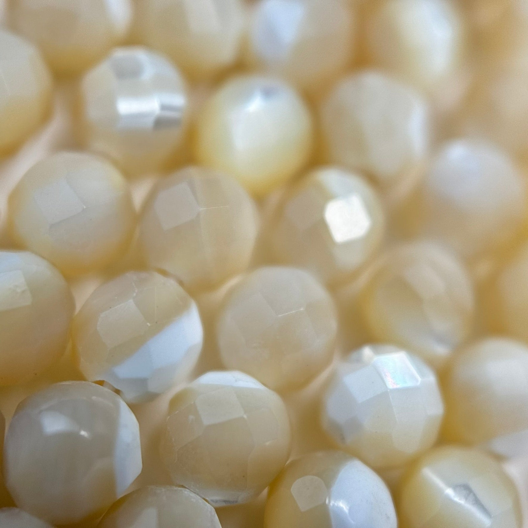 Beige Mother of Pearl Faceted Round Beads image 2