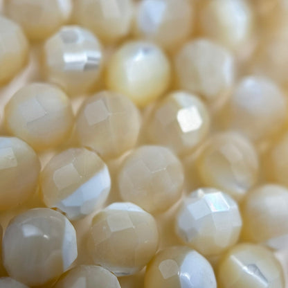 Beige Mother of Pearl Faceted Round Beads image 2