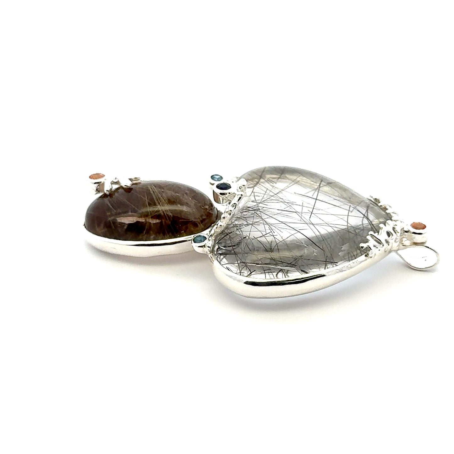 Rutilated Quartz Coral Reef Pendant with Blue & Orange Sapphire,Quartz & Citrine