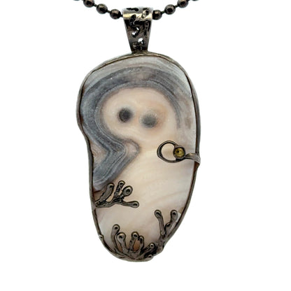 Druzy Chalcedony Quartz Coral Reef Black Rhodium Pendant with Yellow Sapphire