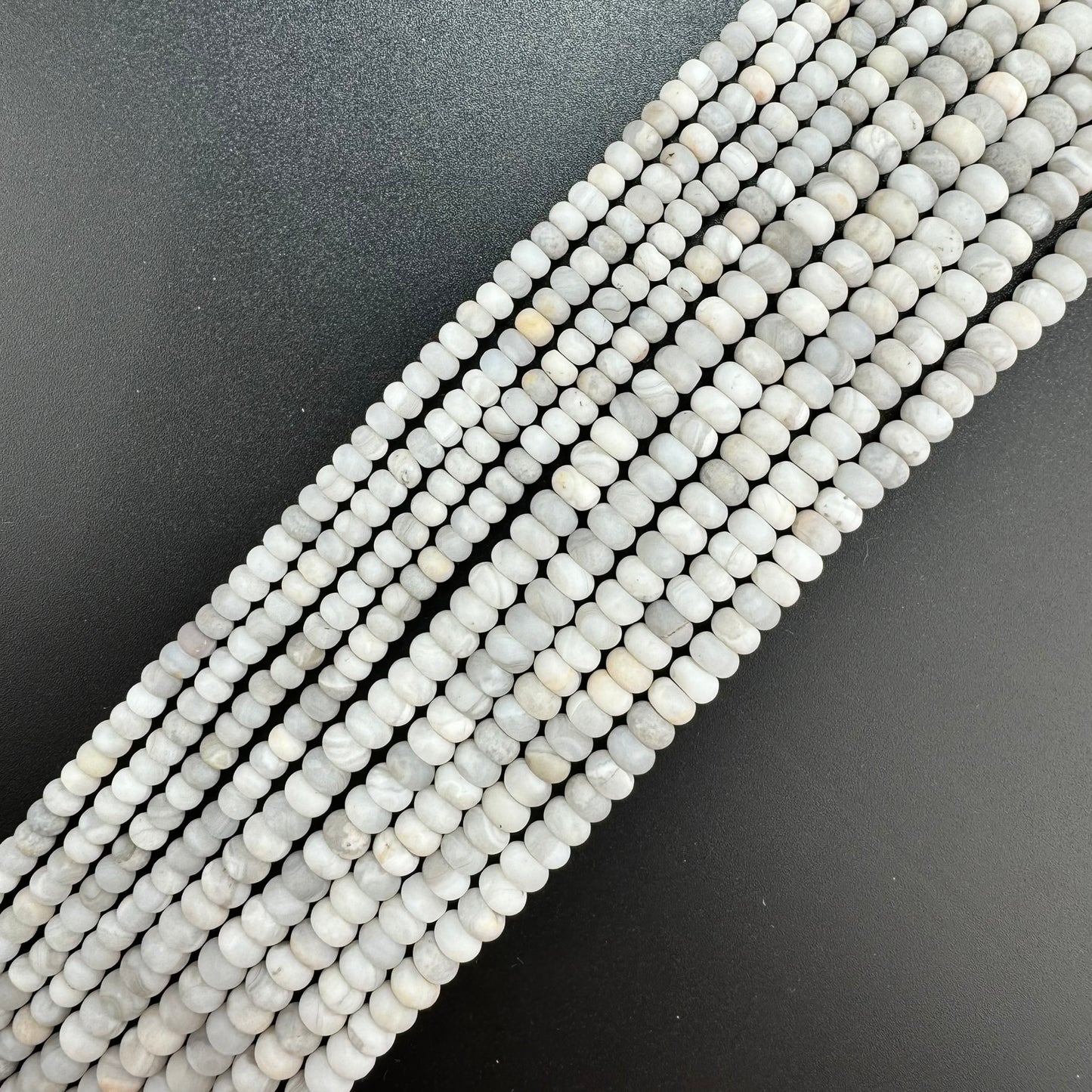 White Lace Agate Chalcedony Frosted Rondelle Beads image 4