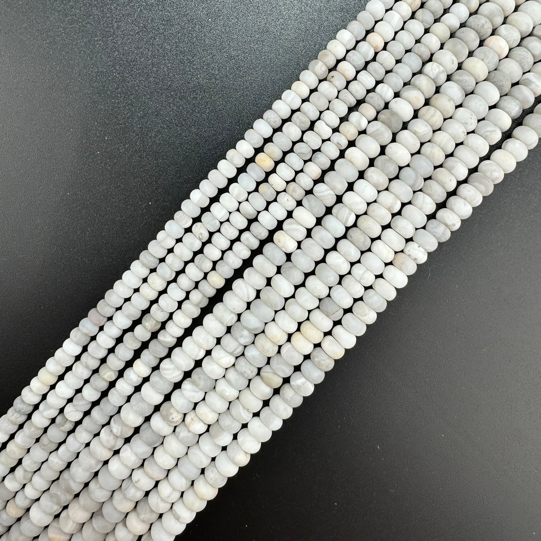 White Lace Agate Chalcedony Frosted Rondelle Beads image 4