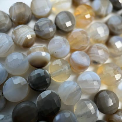 Banded Agate Gemstone Beads - Lentil Shape - Faceted Finish 