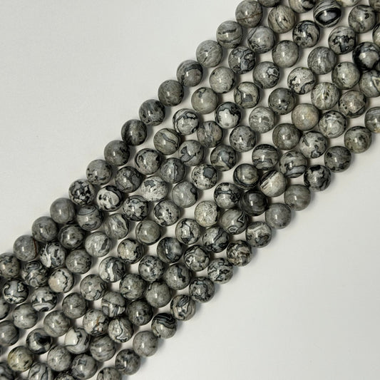 Grey Crazy Lace Agate Polished Round Beads