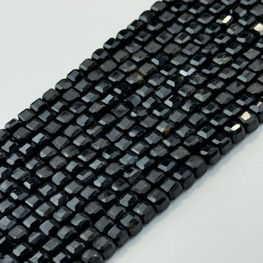 Faceted Black Tourmaline Beads - Square Shape Beads