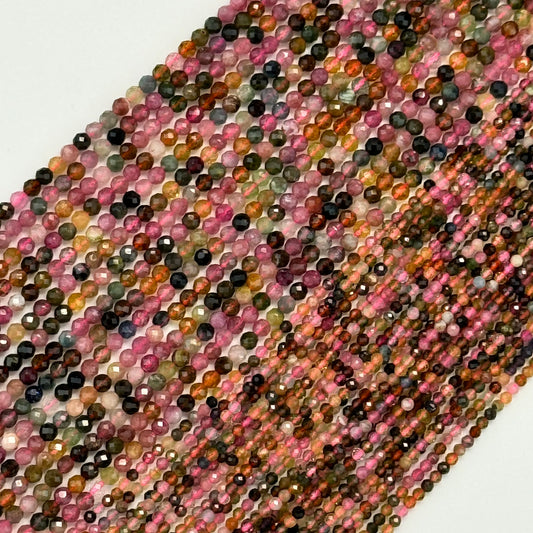 Multicolor Tourmaline Faceted Round Beads (Pink & Green Tone)
