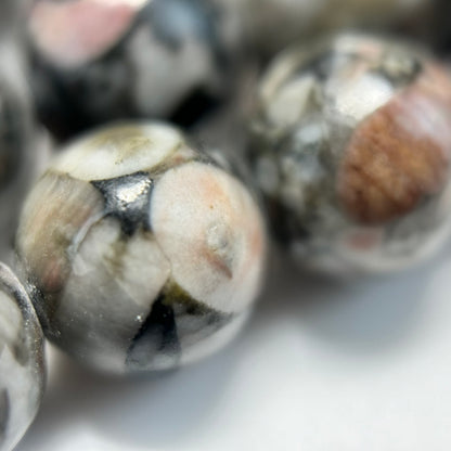 Pink Fossil Agate Polished Round Beads  (8 mm) image 4