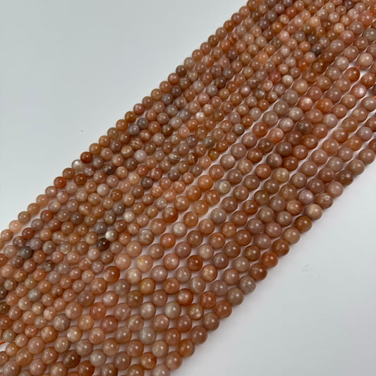 Sunstone & Moonstone (Peach) Polished Round Beads - (AA Quality)