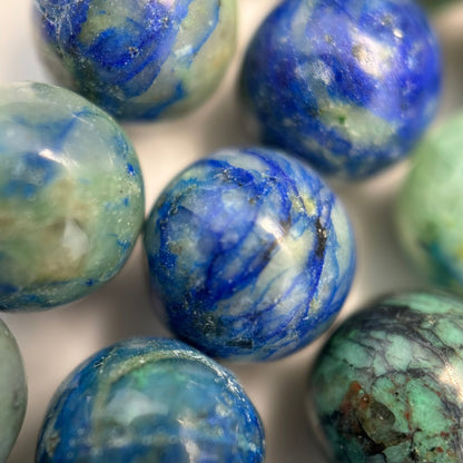 Bluish Azurite and Chrysocolla Polished Round Beads image 1