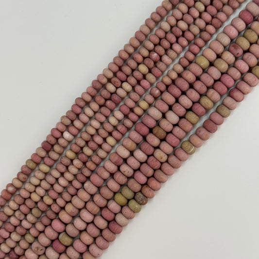 Pink Rhodonite - Frosted Finish - Rondelle Shape - Gemstone Beads