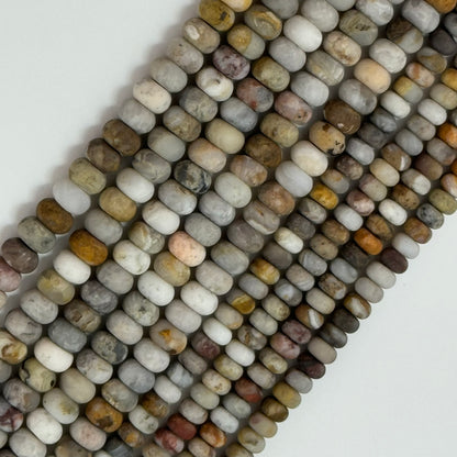 Beige Crazy Lace Agate Frosted Rondelle Beads image 0