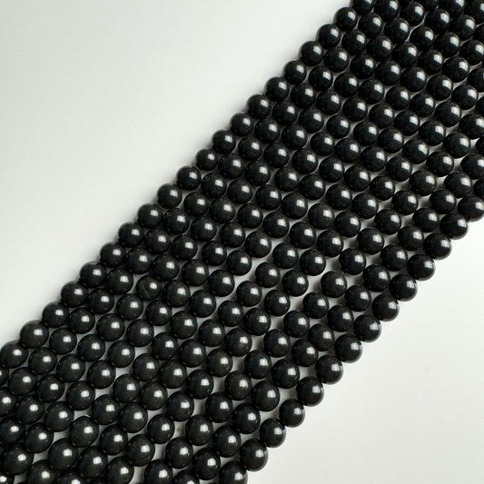 Black Mica Polished Round Beads