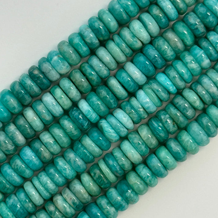 Brazilian Amazonite Stone Beads in Polished Finish and Rondelle Shape Handpicked by Reza Piroznia Gemologist for jewelery making- High Quality-green color