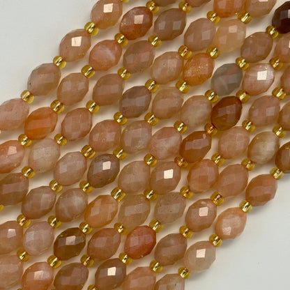 Moonstone Sunstone Faceted Barrel 8 Beads image 4