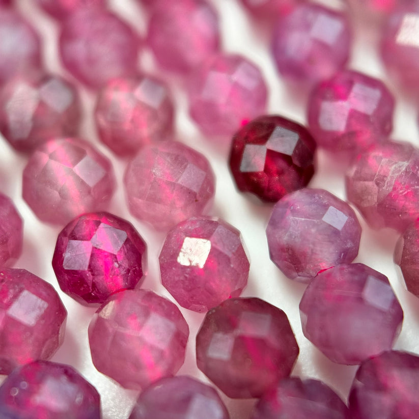 Pink Tourmaline Faceted Round Beads - Premium Quality Stones for Jewelry Making