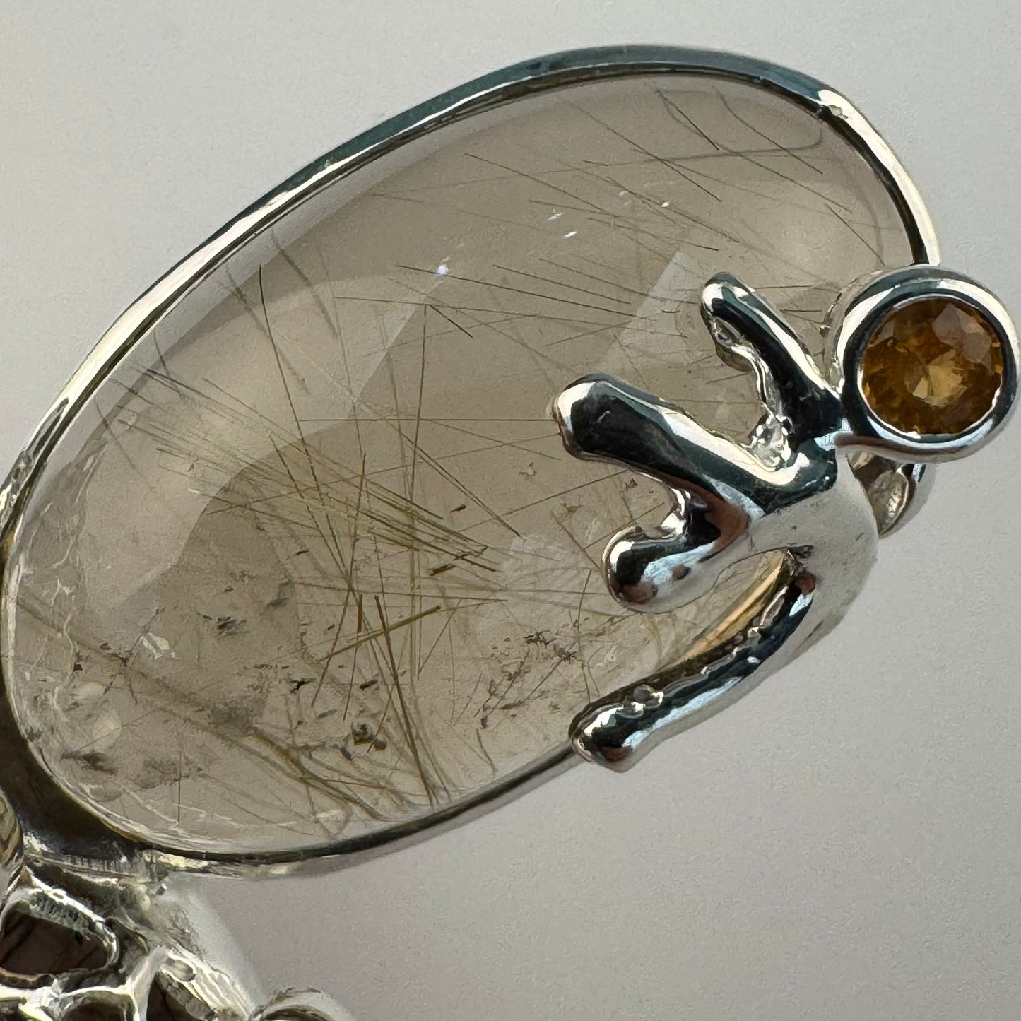 Rutilated Quartz Coral Reef Pendant with Blue & Orange Sapphire,Quartz & Citrine image 3
