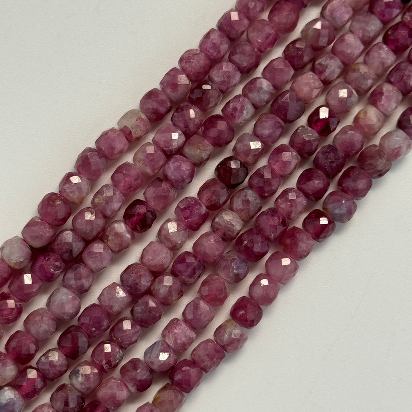 Pink tourmaline gemstone beads - square shape