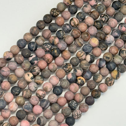 Dendritic Rhodonite Frosted Round Beads image 3