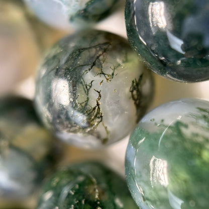 Moss Agate Polished Round Beads  - AAA Quality image 1