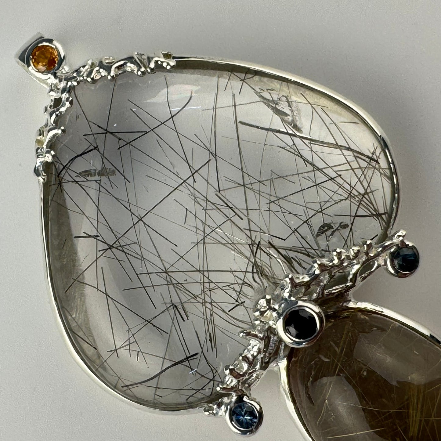 Rutilated Quartz Coral Reef Pendant with Blue & Orange Sapphire,Quartz & Citrine image 1