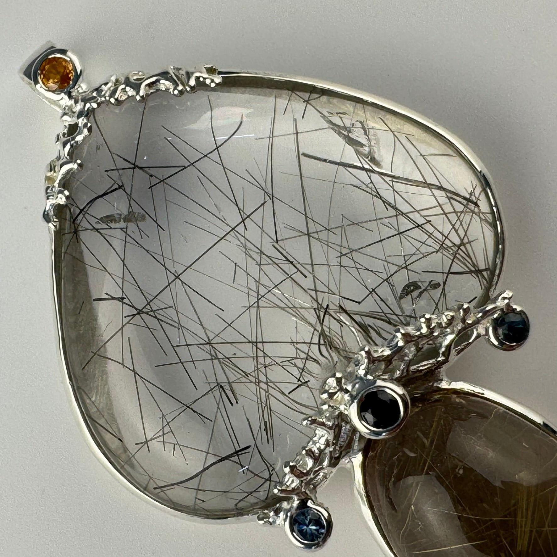 Rutilated Quartz Coral Reef Pendant with Blue & Orange Sapphire,Quartz & Citrine image 1