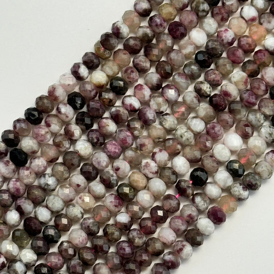 Tourmaline Faceted Rondelle Gemstone Beads (White - Pink)