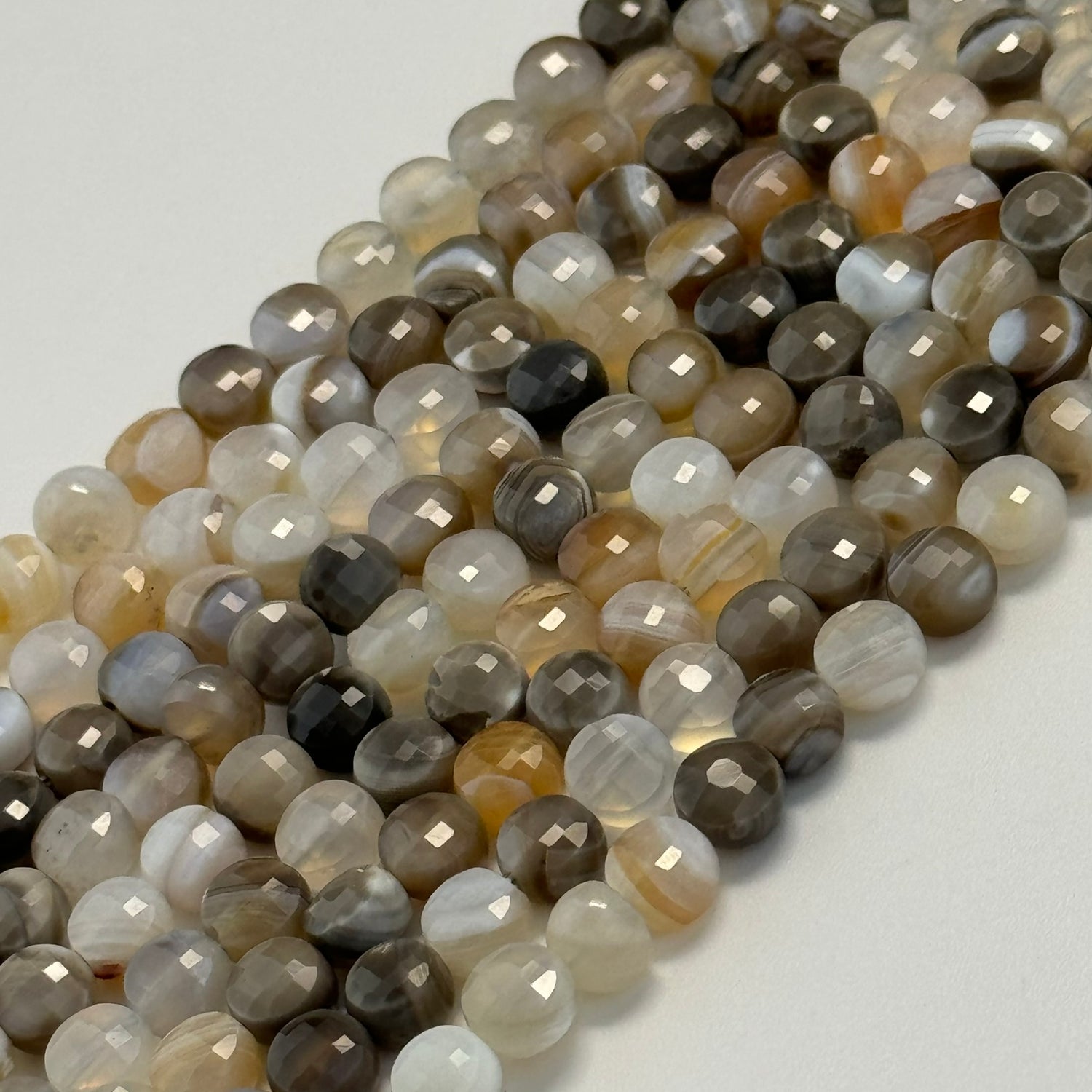 Banded Agate Gemstone Beads - Lentil Shape - Faceted Finish 