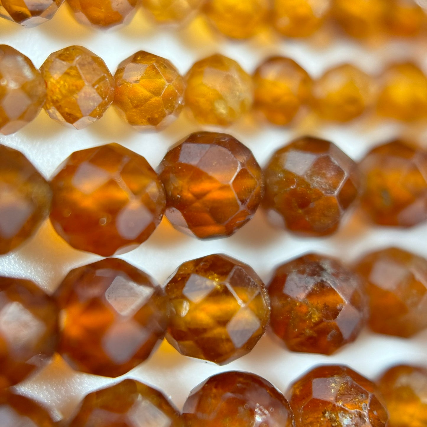 Hessonite Garnet Beads - Faceted Garnet Beads - Round Shape