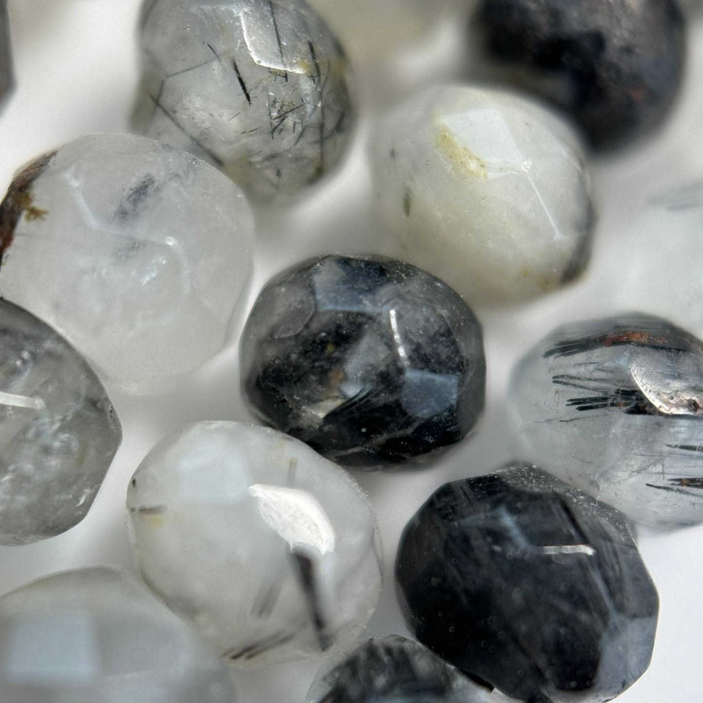 Black Tourmalinated Quartz Faceted Rondelle Beads image 4