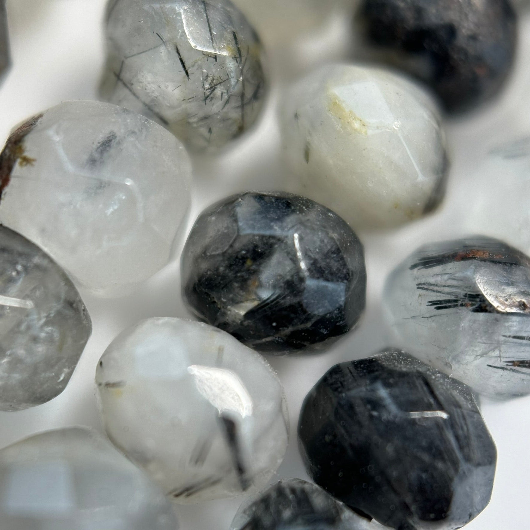 Black Tourmalinated Quartz Faceted Rondelle Beads image 4