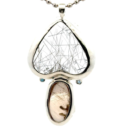 Rutilated Quartz Coral Reef Pendant with Blue & Orange Sapphire,Quartz & Citrine
