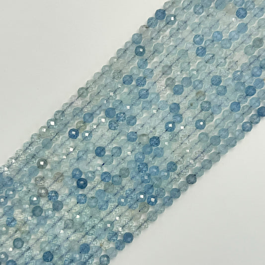 Round Shape Faceted Aquamarine Beads - (AAA Quality)